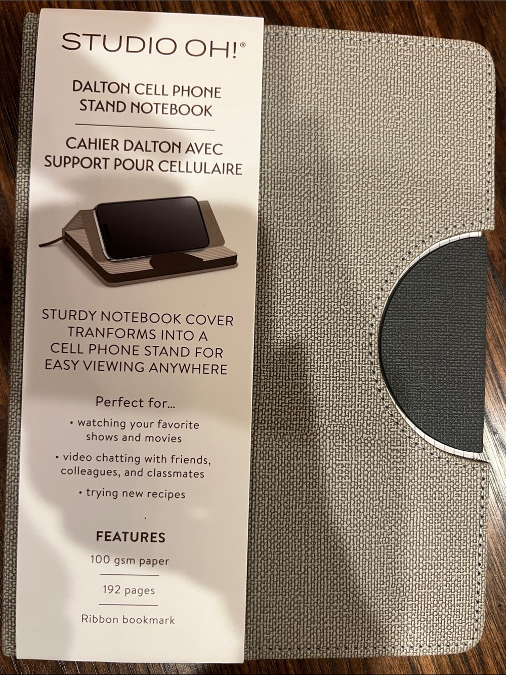 NWT Studio Dalton Phone Stand Notebook Cover in Beige with Black Accent